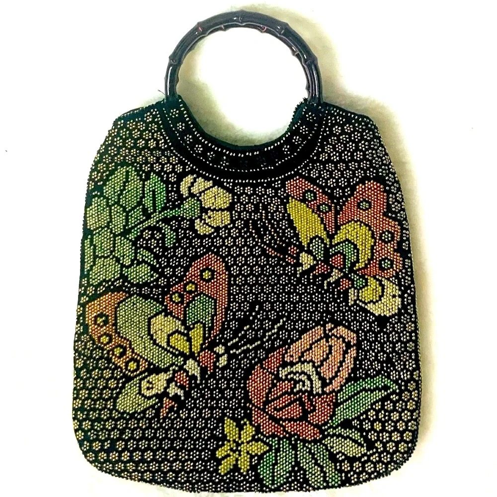 VINTAGE Texturized Floral Hobo Handbag